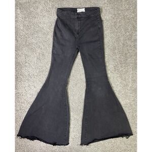 Free People Women's 26 Flare Jeans 61855 Black Distress Wash Bell Bottom Stretch